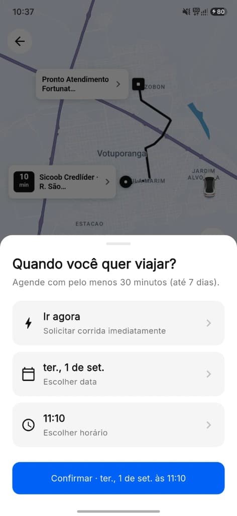 Tela do app VaiLev: Agendamento